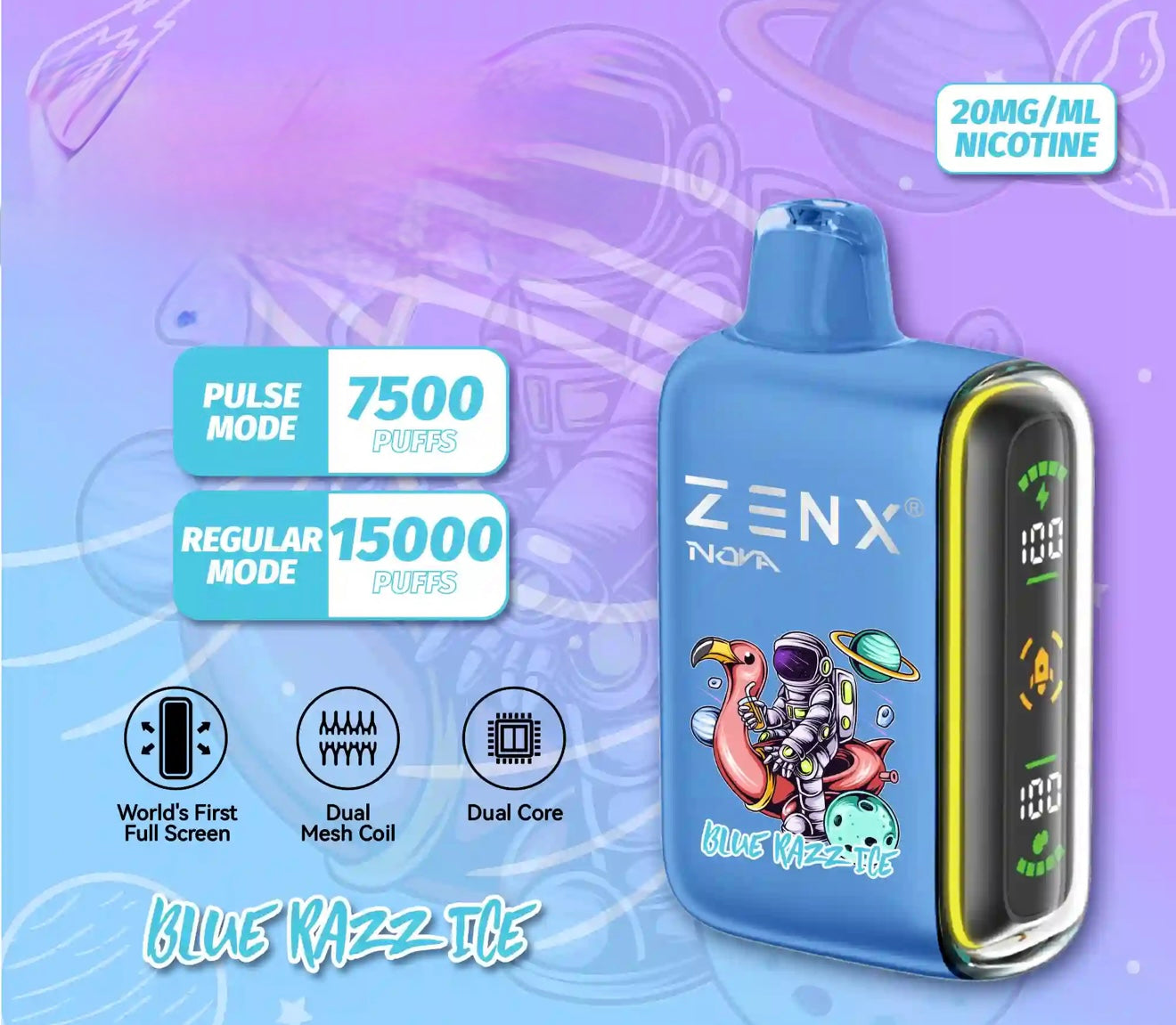 ZENX Nova Pulse 15000 Puffs Blue Razz Ice